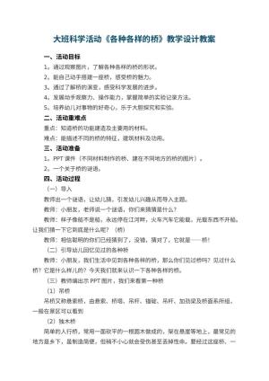 幼儿园大班科学活动《各种各样的桥》教学设计 包含反思预览