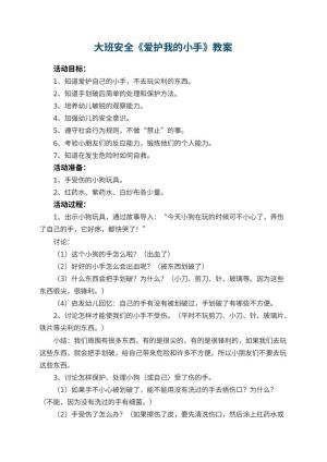 幼儿园教案大班安全《爱护我的小手》 包含反思