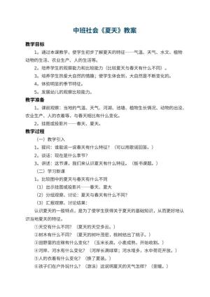 幼儿园中班社会教案《夏天》 包含反思预览