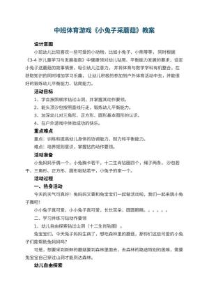 幼儿园中班体育游戏《小兔子采蘑菇》预览