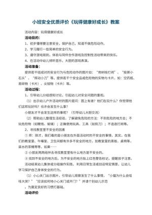幼儿园小班安全优质教案评价《玩得健康好成长》 包含反思