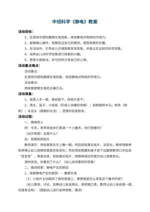幼儿园中班科学教案《静电》 包含反思预览