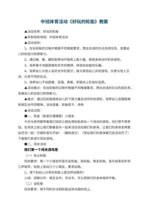 幼儿园中班体育活动《好玩的轮胎》教案 包含反思预览