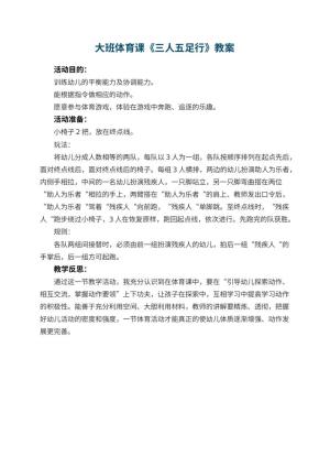 幼儿园大班体育课教案《三人五足行》 包含反思预览