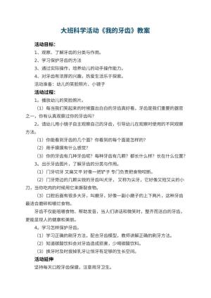 幼儿园大班科学活动《我的牙齿》教案 包含反思预览