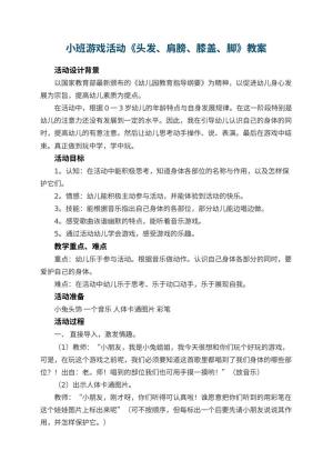 幼儿园小班游戏活动教案《头发、肩膀、膝盖、脚》 包含反思预览