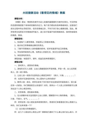 幼儿园大班健康活动《看得见的情绪》教案 包含反思预览