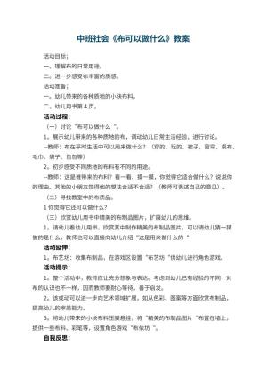 幼儿园中班社会优秀教案《布可以做什么》 包含反思预览