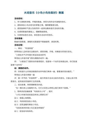 幼儿园大班音乐教案《小鸟小鸟你真好》 包含反思