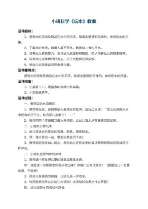 幼儿园小班科学教案《玩水》 包含反思预览