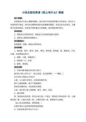 幼儿园小班主题优质课教案《脸上有什么》 包含反思预览