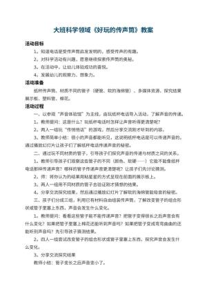 幼儿园大班科学领域教案《好玩的传声筒》 包含反思预览