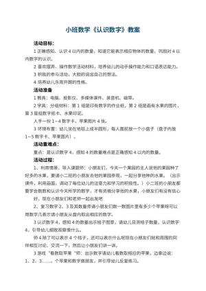 幼儿园小班数学优秀教案《认识数字》 包含反思预览