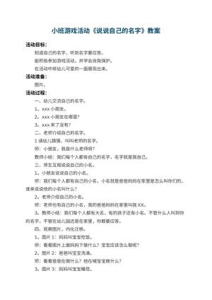 幼儿园小班游戏活动教案《说说自己的名字》 包含反思预览