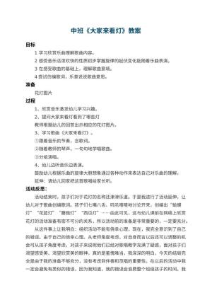 幼儿园中班教案《大家来看灯》 包含反思预览