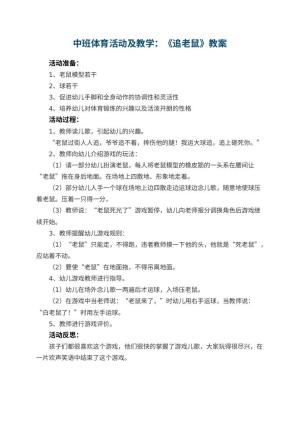 幼儿园中班体育活动优秀教案及教学：《追老鼠》 包含反思预览