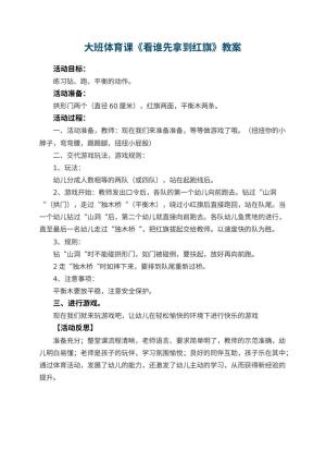 幼儿园大班体育课教案《看谁先拿到红旗》 包含反思