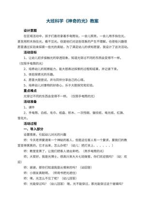 幼儿园大班科学《神奇的光》教案 包含反思预览