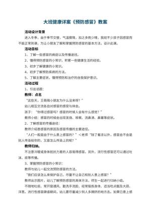 幼儿园大班健康详案教案《预防感冒》 包含反思预览
