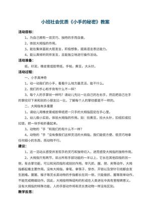 幼儿园小班社会优质教案《小手的秘密》 包含反思预览