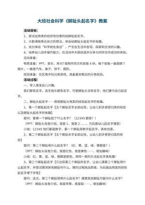 幼儿园大班社会科学《脚趾头起名字》教案预览
