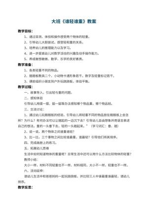 幼儿园大班教案《谁轻谁重》 包含反思预览
