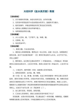 幼儿园大班科学教案《盐水真厉害》 包含反思预览