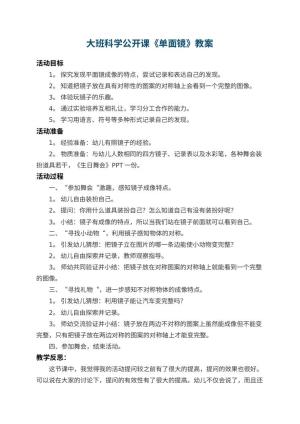 幼儿园大班科学公开课教案《单面镜》 包含反思预览