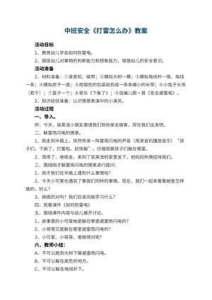 幼儿园中班安全优秀教案《打雷怎么办》 包含反思预览