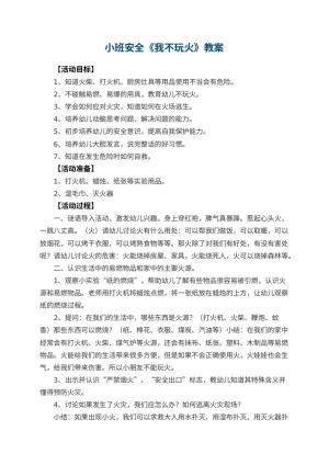 幼儿园小班安全教案《我不玩火》教案 包含反思预览