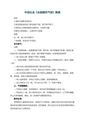 幼儿园中班社会优秀教案《长翅膀的气球》 包含反思预览